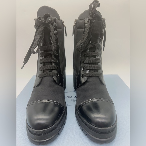Prada Brushed leather and nylon laced booties - Picture 4 of 15